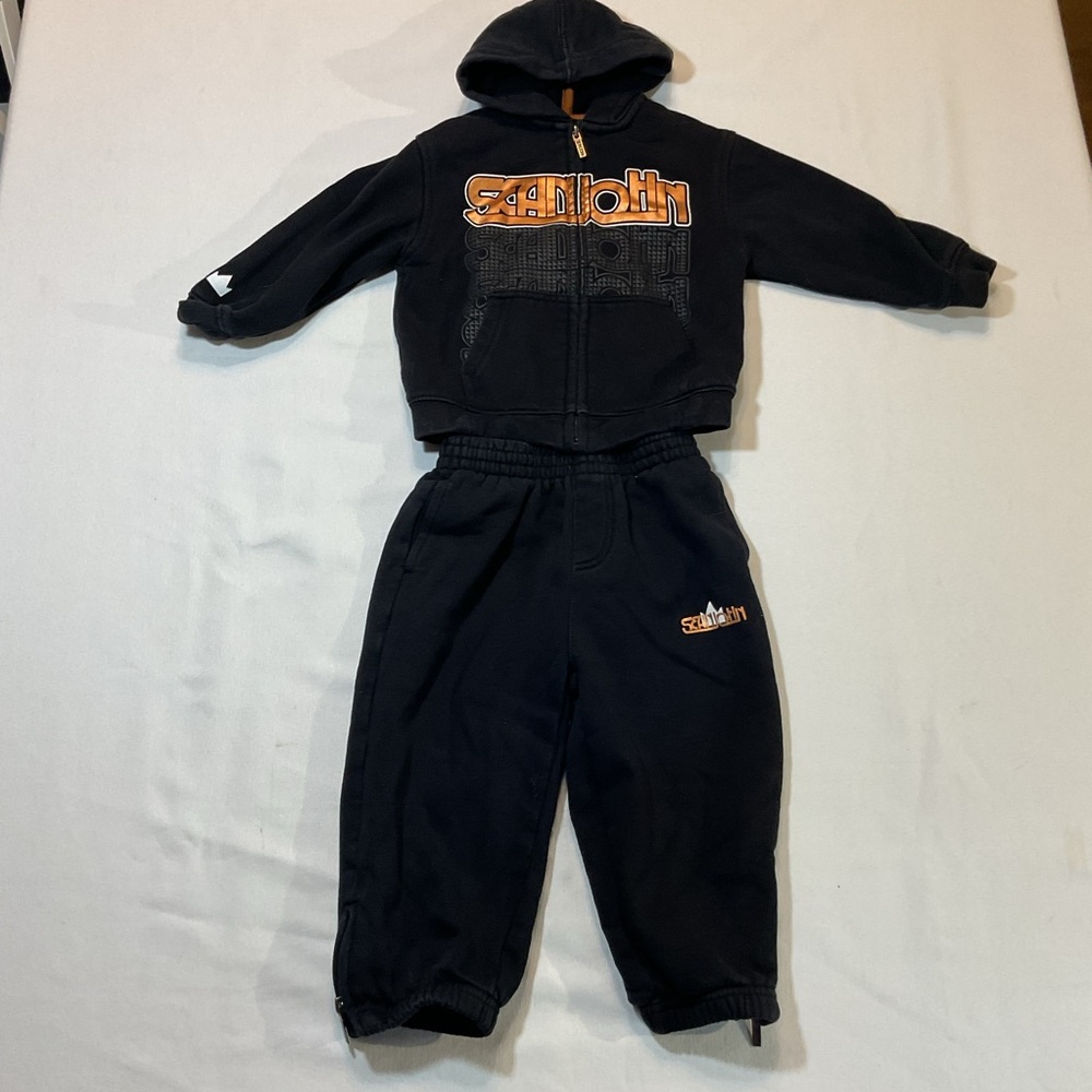 Sean Johns Kids 2 PC Orange & Black Sweat Suit (Hoodie & Pants) 18-24 Months